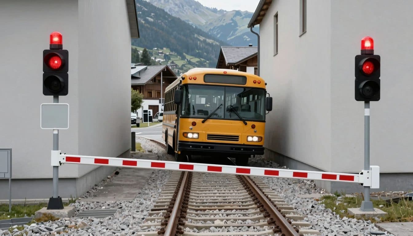 Schulbus stand in Kitzbühel auf einem Bahnübergang – Zug musste bremsen