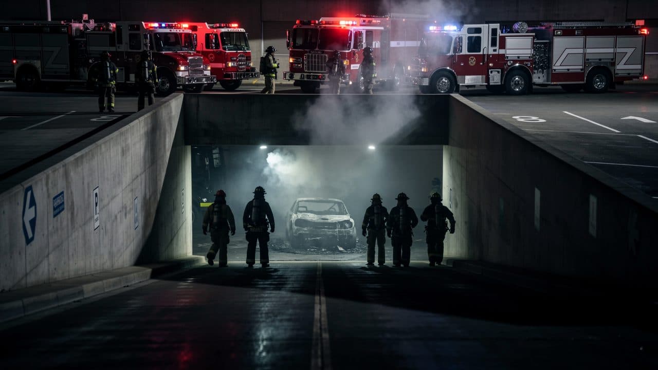 Auto brennt in der Tiefgarage unter dem Landhaus