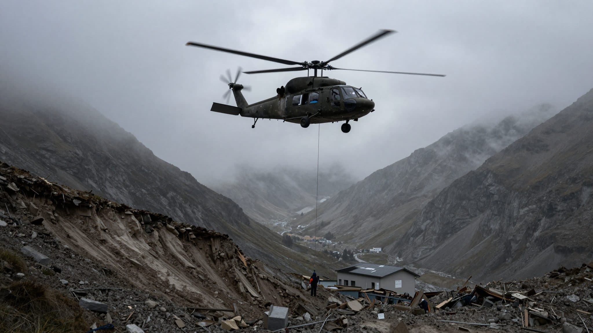 Hubschrauber retten Menschen aus dem Katastrophengebiet in Tirol