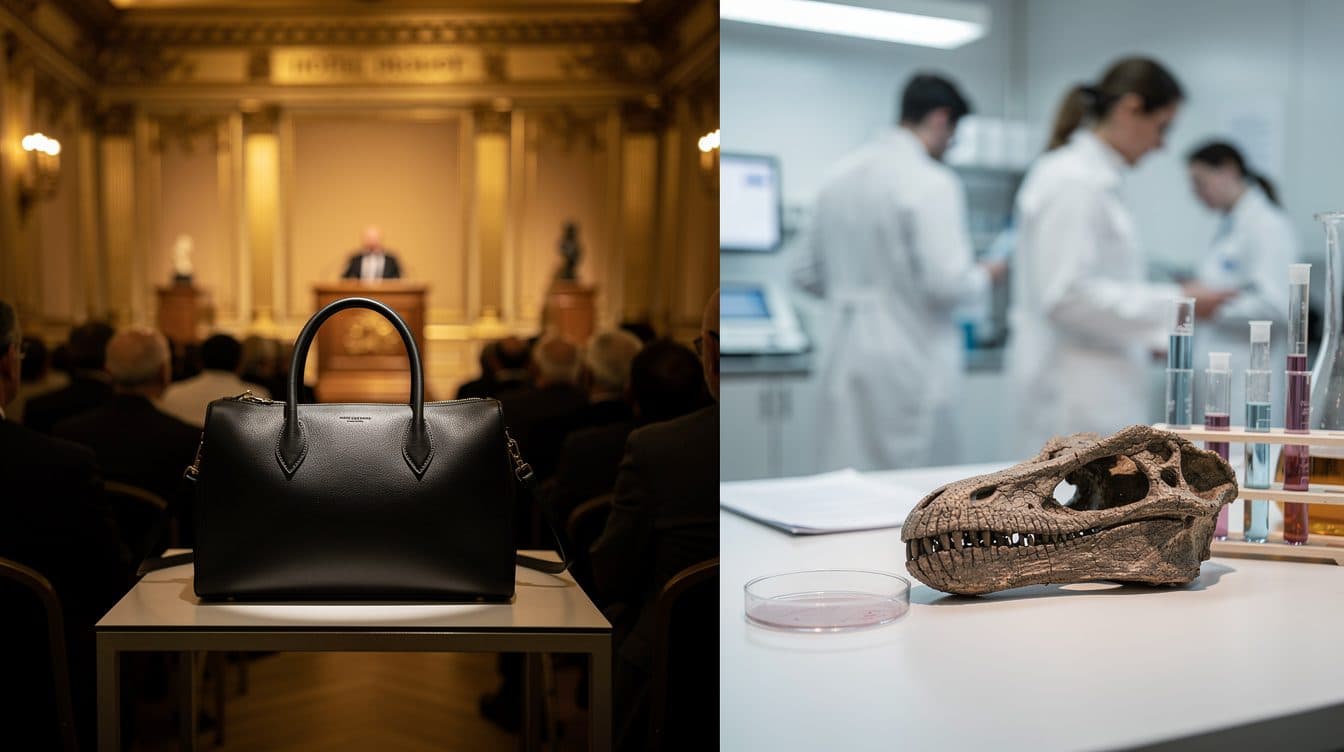 Eine Handtasche aus Dinosaurier-Haut wird in Paris versteigert