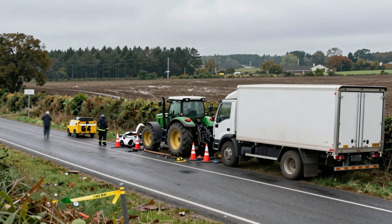 Traktor und Lkw krachen auf einer Landstraße zusammen