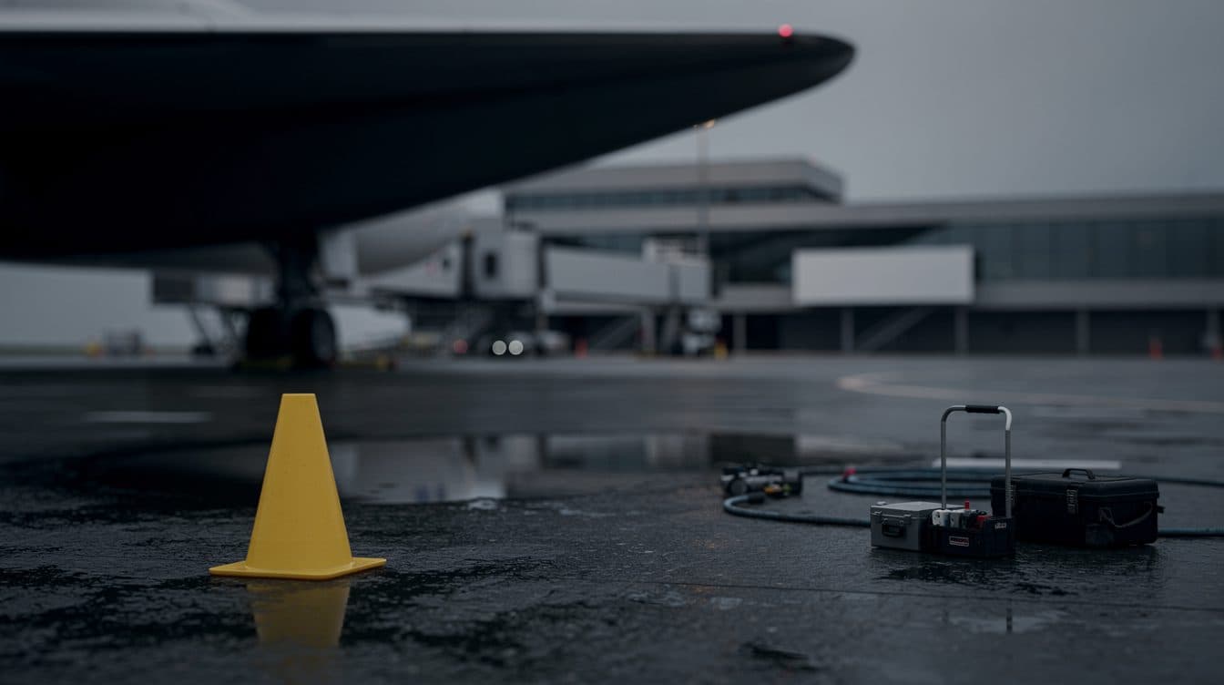 Flugzeug knickt am Frankfurter Flughafen vorne ein