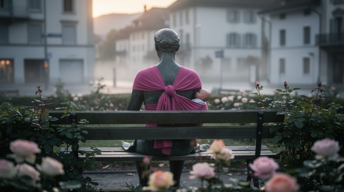 Schweizer Statuen tragen plötzlich pinke Babytragetücher
