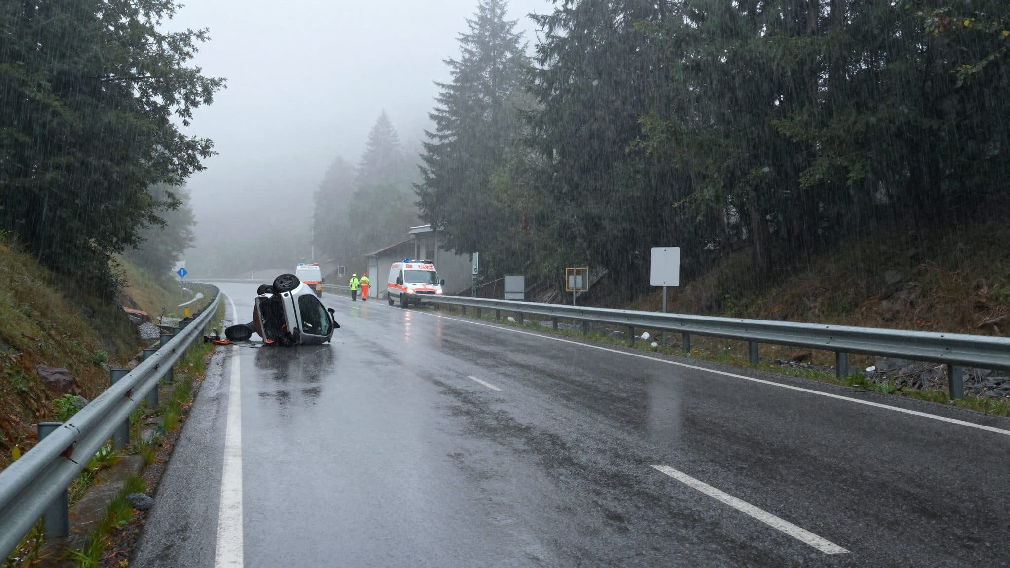 Aquaplaning auf der B106: Auto überschlägt sich bei Regen