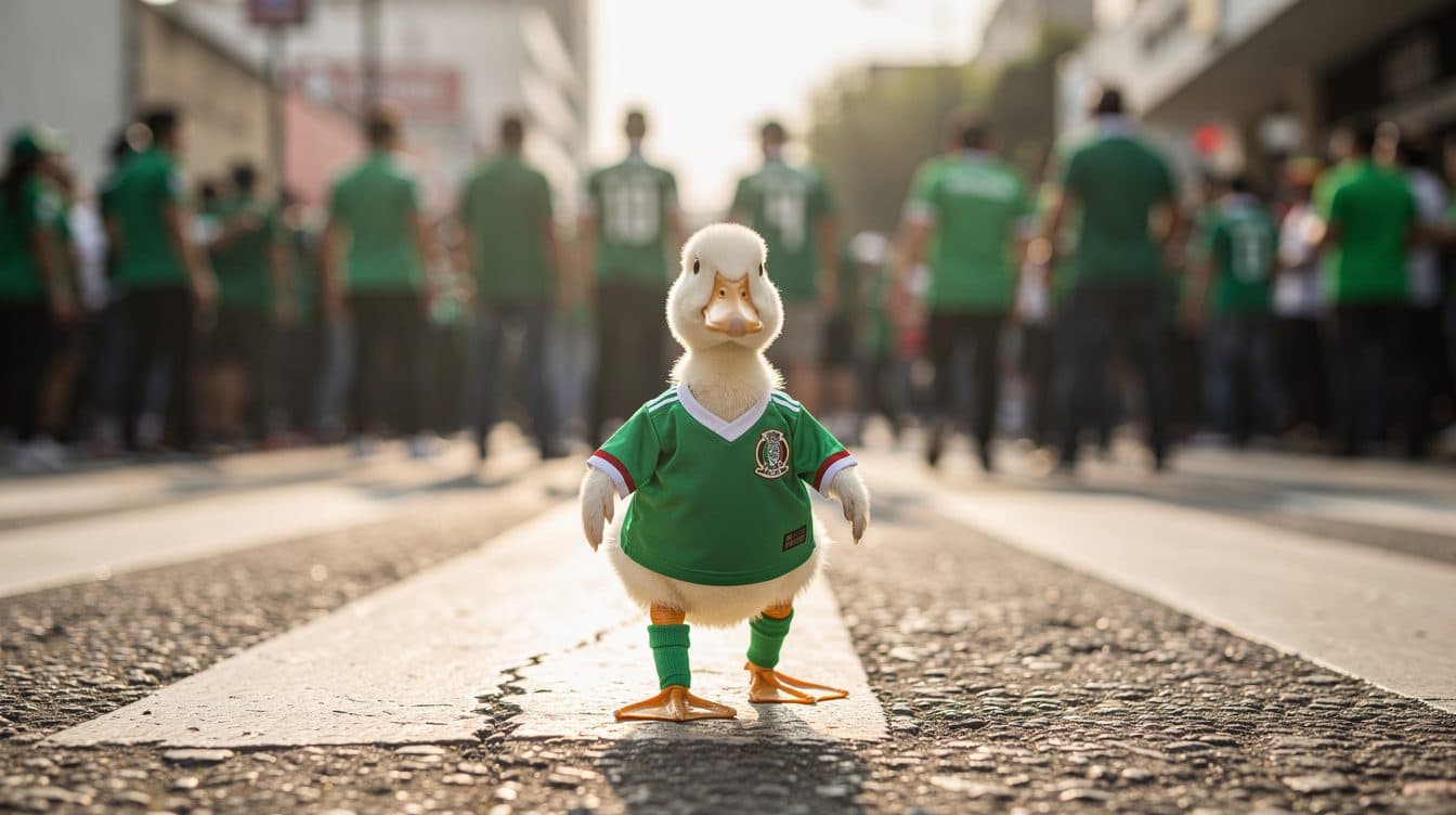 Ente Merlin watschelt im Mexiko-Trikot durch die Stadt