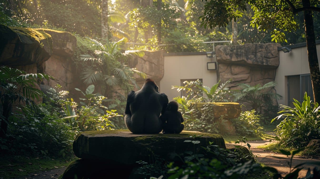 Papa-Gorilla und sein Sohn sind einfach unzertrennlich