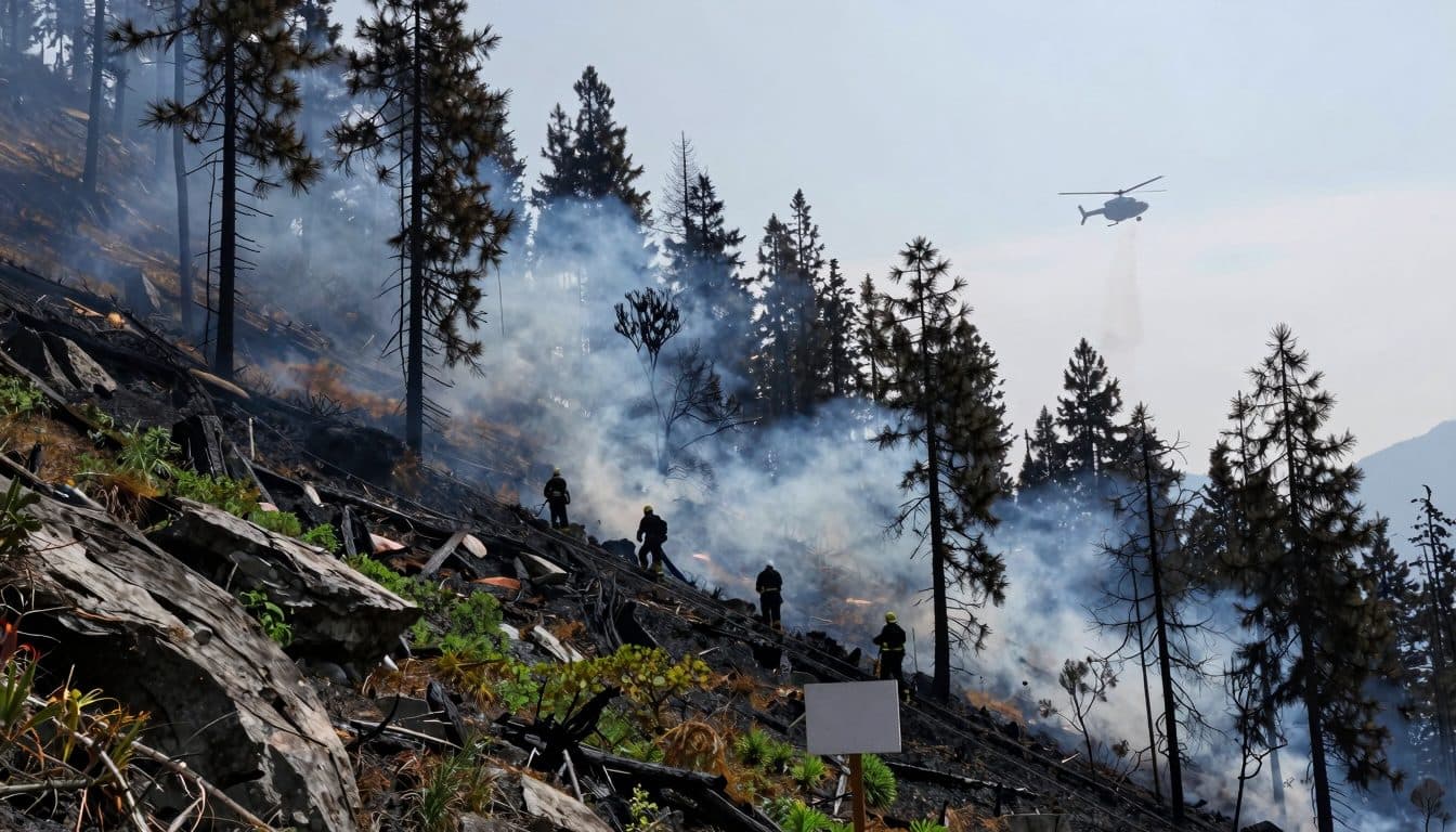 Waldbrand am Arikogel: Helfer arbeiten mit Seilen und Hubschraubern