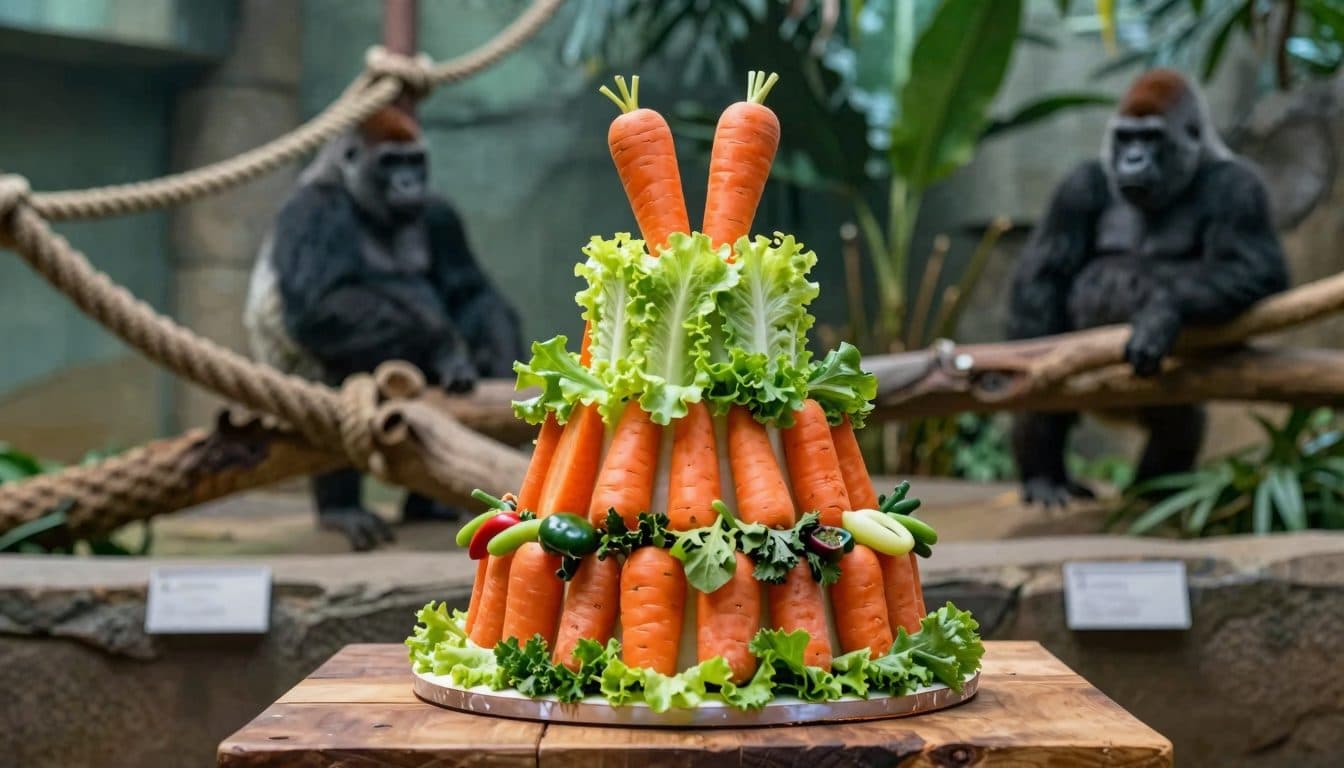 Gorilla Jabari wird zwei – mit einer Torte nur aus Gemüse!
