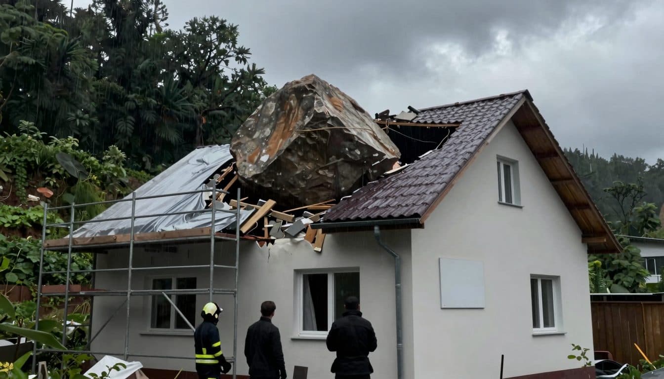Felsblock kracht in Hausdach – zum Glück wird niemand verletzt