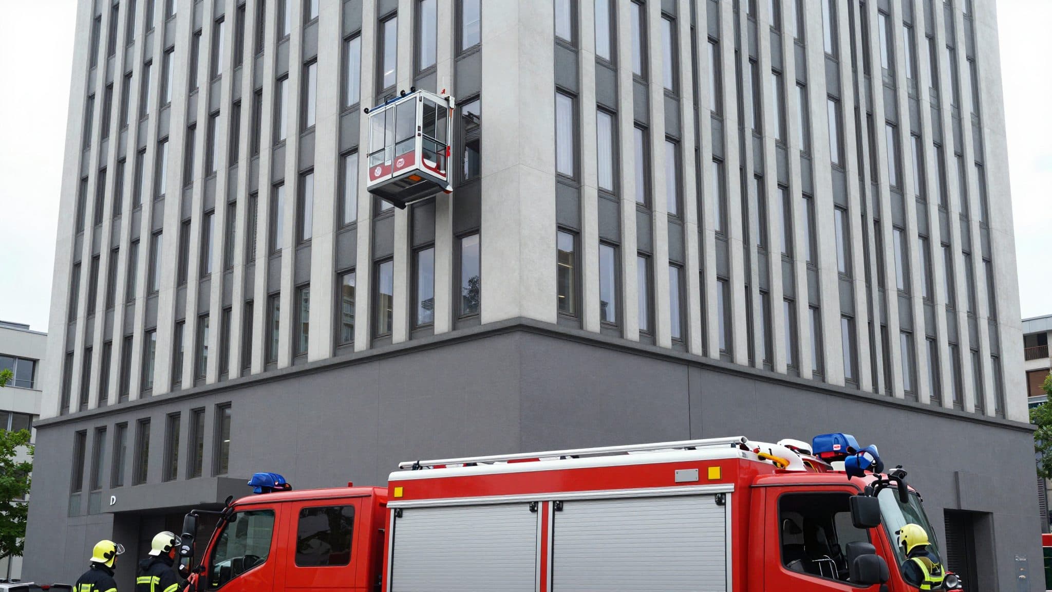 Feuerwehr holt zwei Fensterputzer sicher aus 200 Metern Höhe
