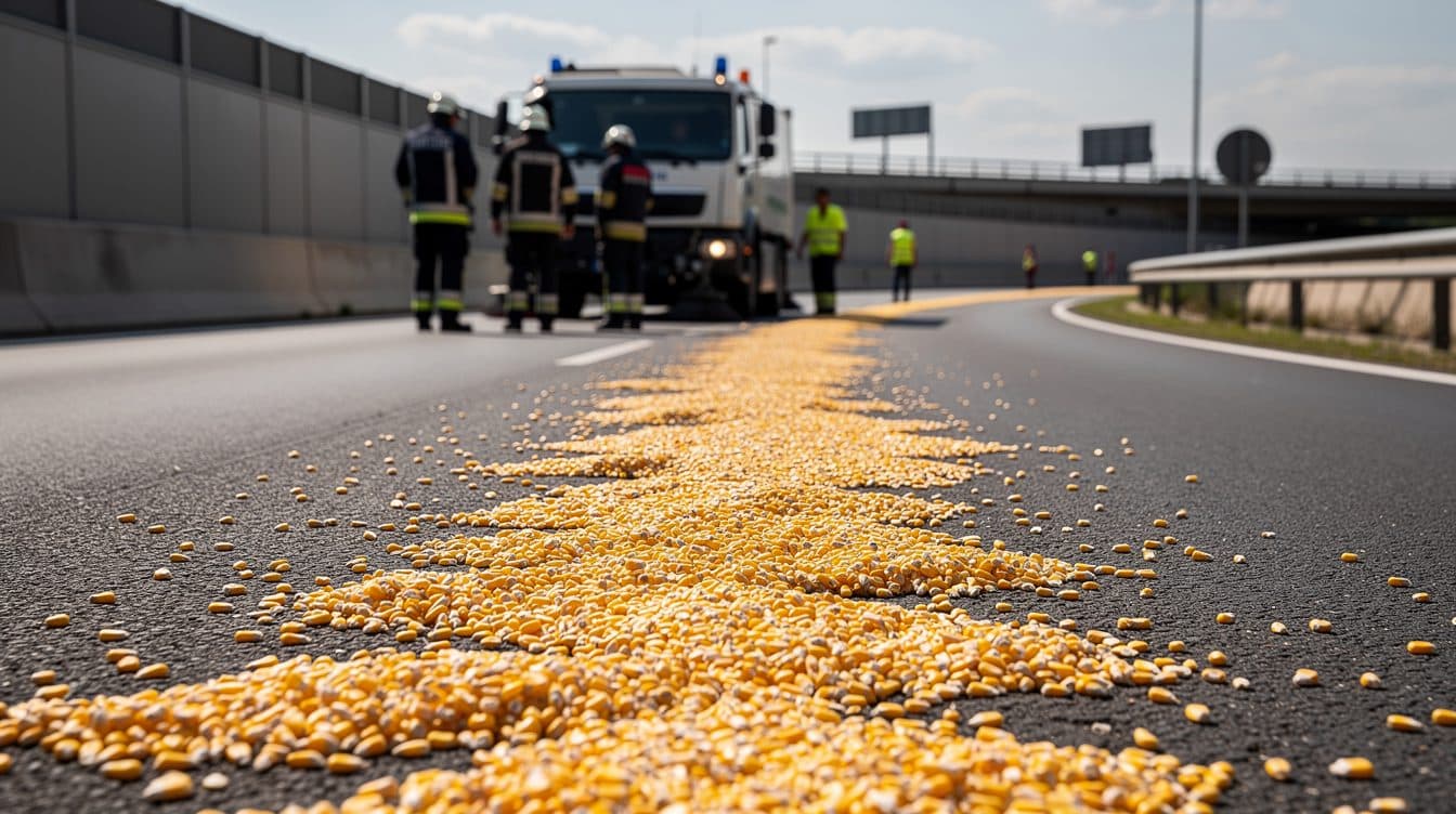 Mais auf der Straße: Traktor verliert seine Ladung bei Wieselburg